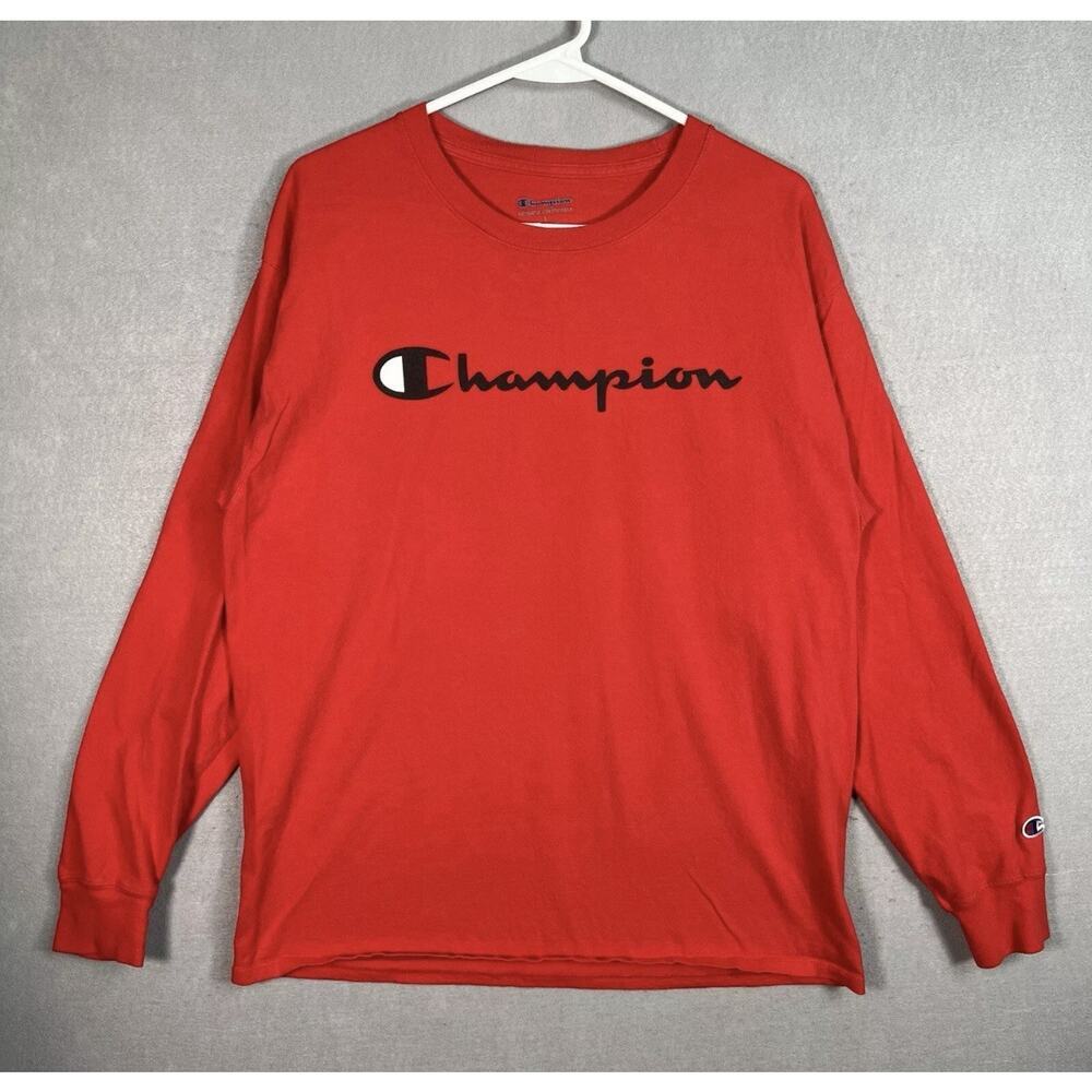 Champion RED Long Sleeve Mens T-Shirt Adult XL FREE SHIPPING